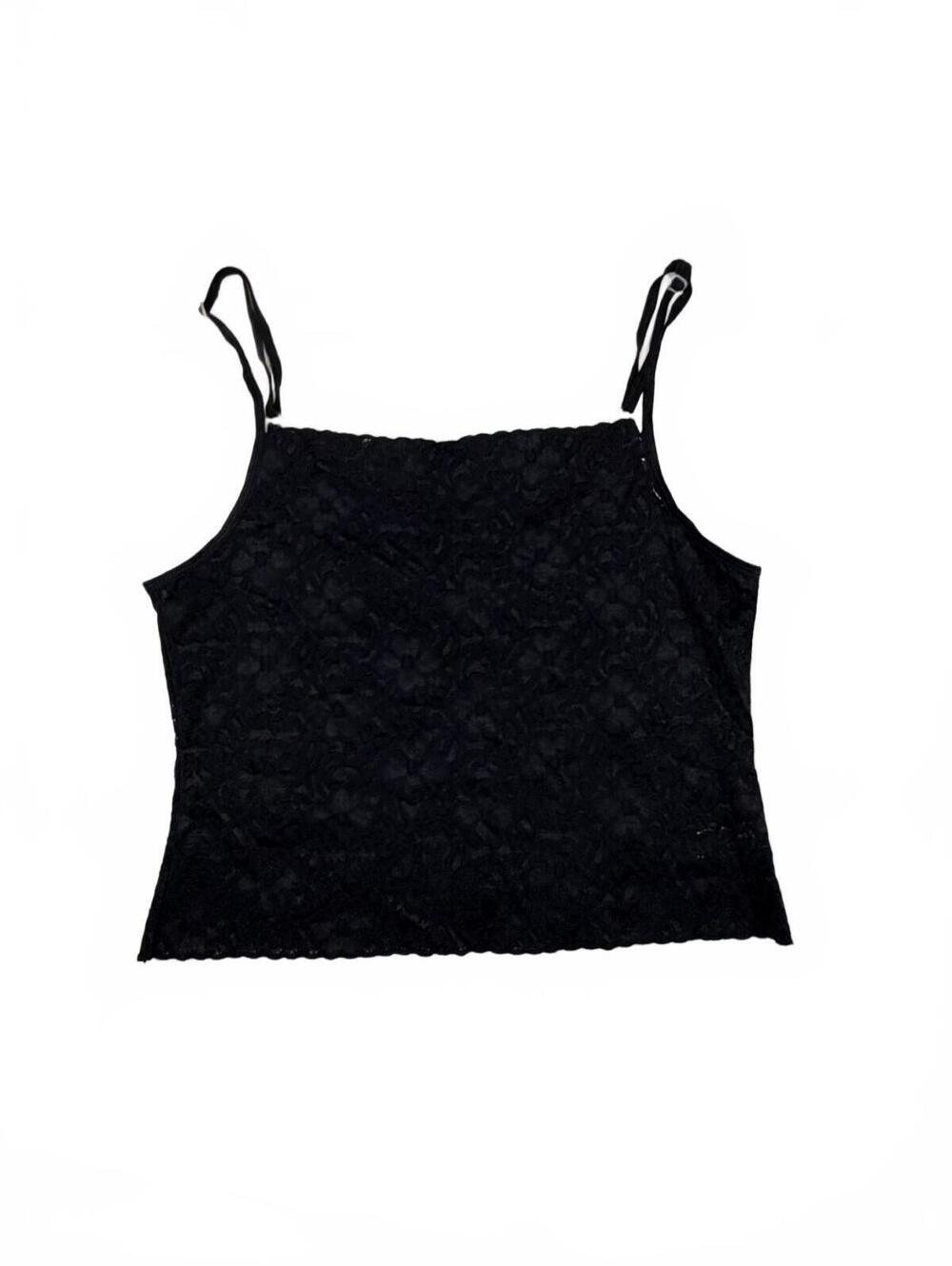 Vintage 90s Black Full Lace Semi Sheer Square Neck Cami Size L, Measures S